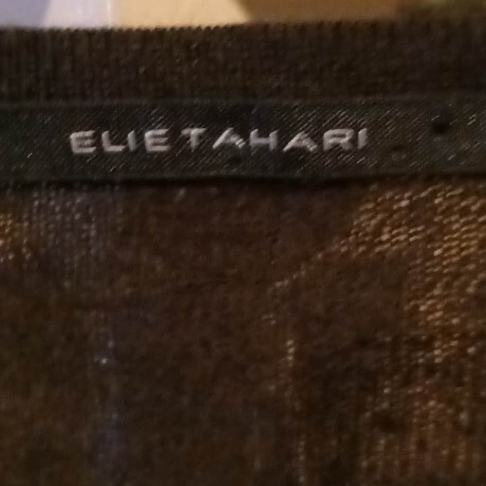 FINAL PRICE Elie TAHARI brown/tan/beige buttoned down blouse w dandelions M/L